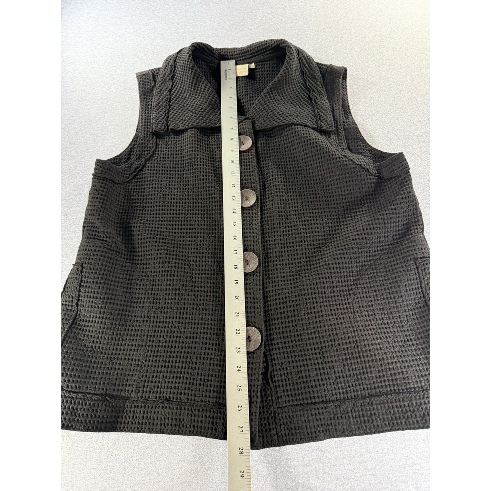 Focus Black Waffle Knit Cotton Button Front Lagenlook Vest Women's XL Casual - Picture 7 of 8
